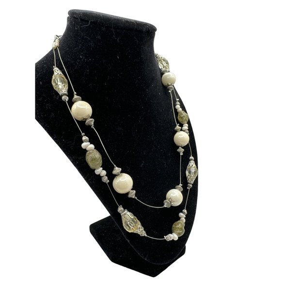 Two Strand Silver and White Beaded Necklace 18 inch with 3 inch extender - Picture 5 of 5